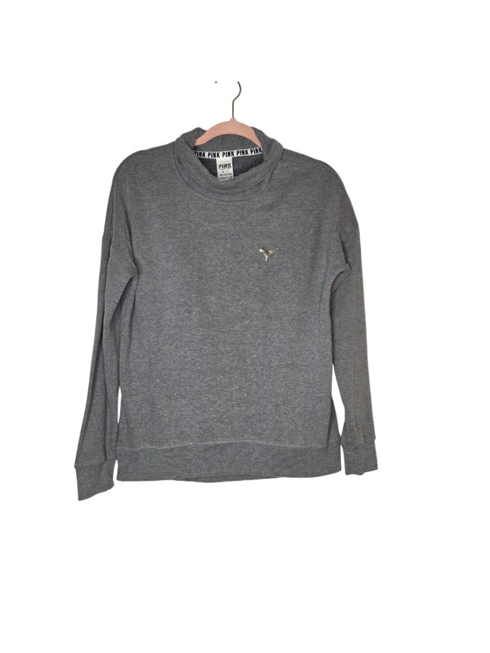 Victorias Secret Pink Gray Cowl Neck Pullover Sweatshirt XS Love Pink Logo